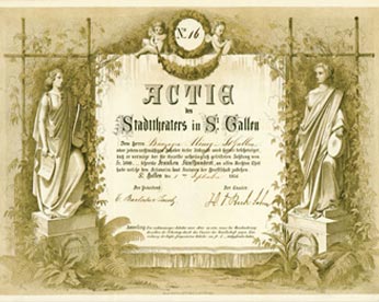 Share Certificate of Stadttheater in St. Gallen