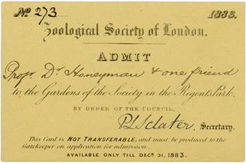 Eintrittskarte der Zoological Society of London